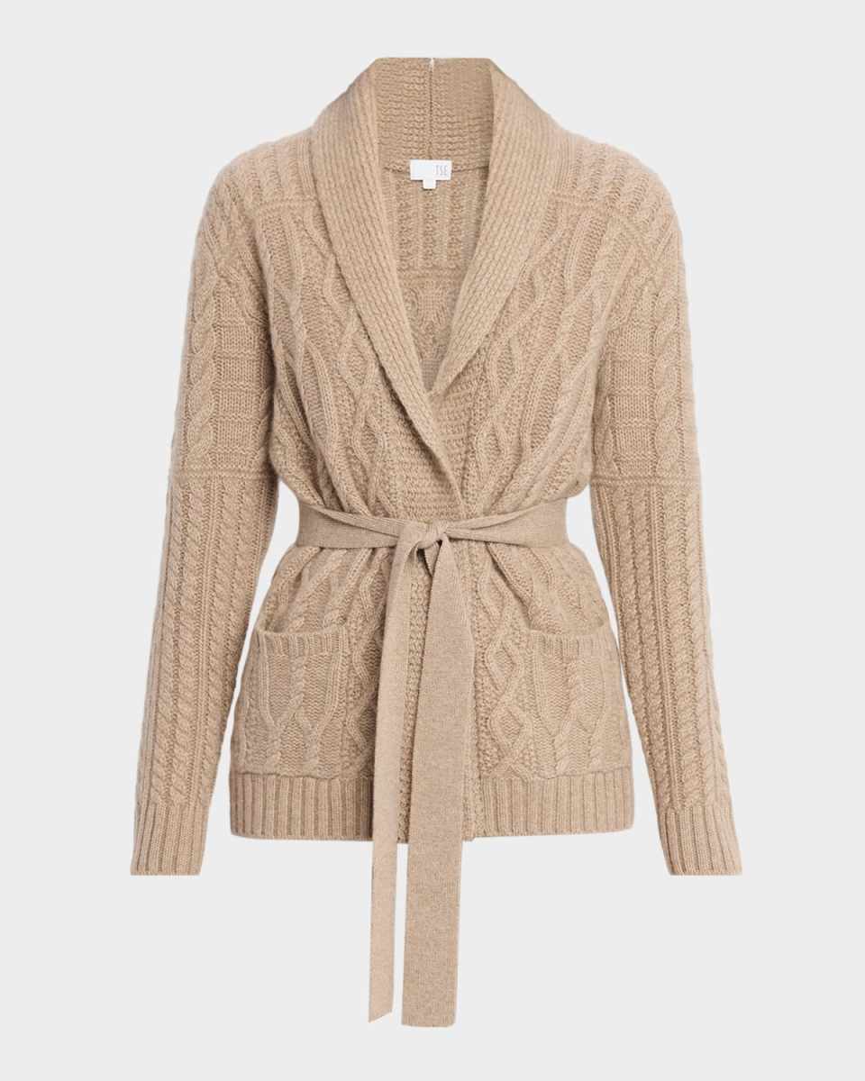 Cashmere Aran Cable-Knit Shawl Cardigan